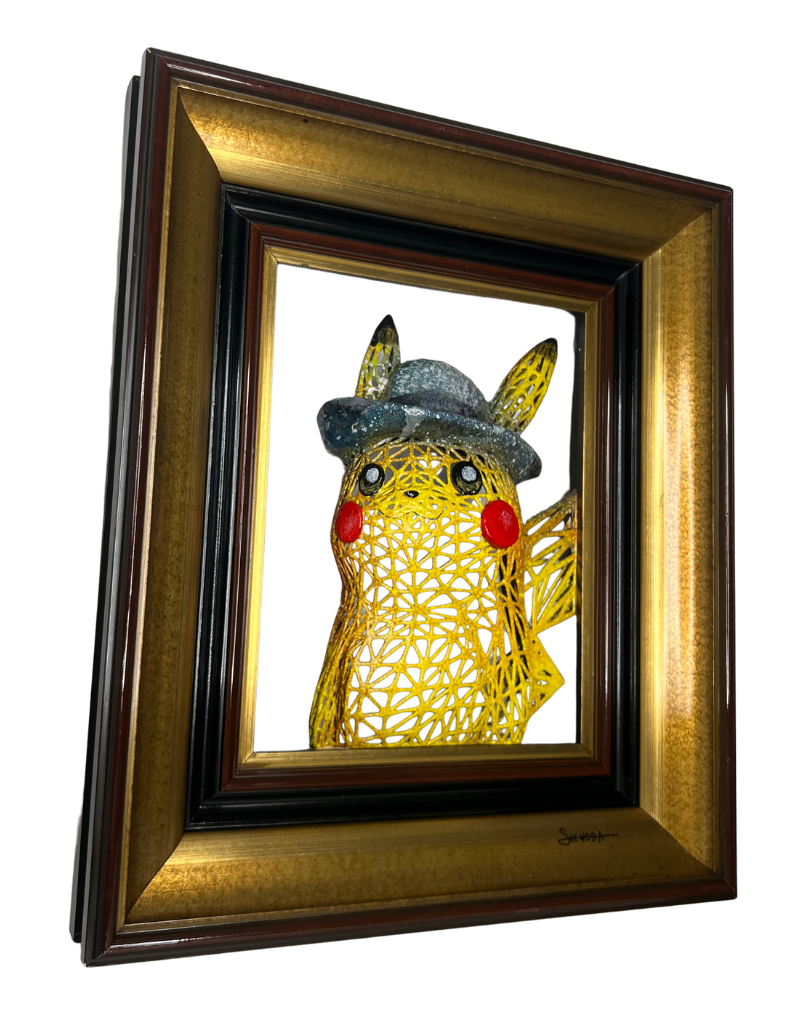 PIKACHU VAN GOGH – Pokémon – Modèle unique mural (2) PIKACHU VAN GOGH - Oeuvre unique murale - Shenoda, sculpture en résine sur cadre inspirée de la carte Pikachu Van gogh